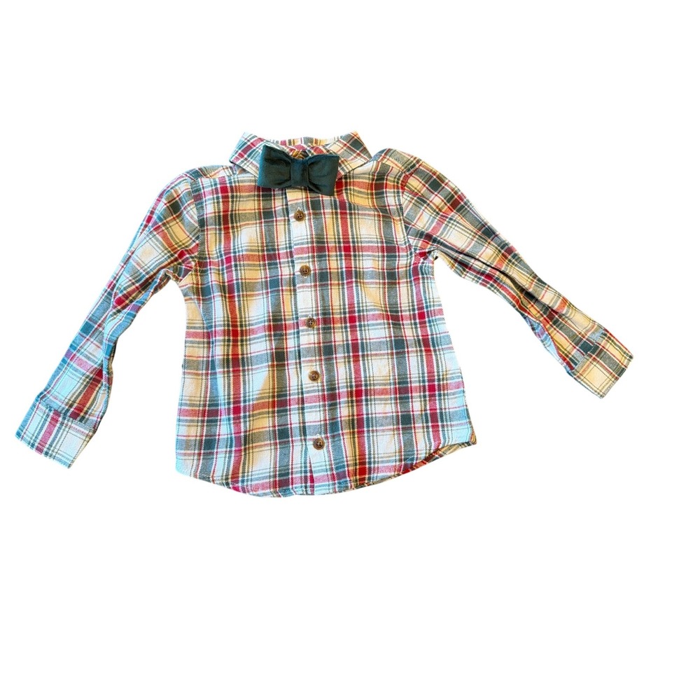 Tommy Bahama Shirt Red Green Plaid Holiday Button Down with Teal Bow Tie 2T